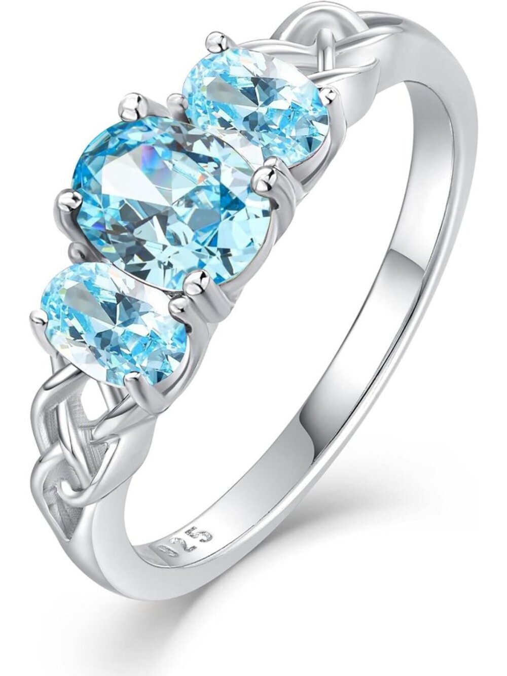 Celtic Knot Birthstone Ring for Women - 925 Sterling Silver 3-Stone Promise